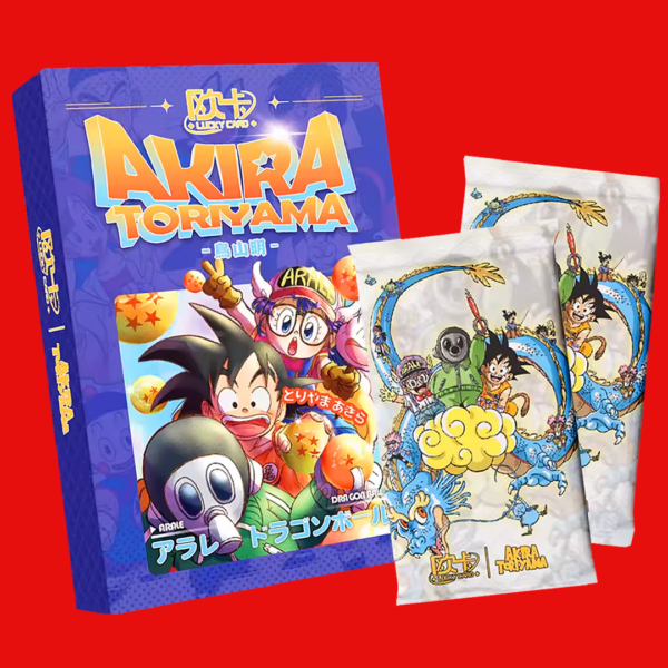 Display Akira Toriyama Lucky Card Dragon Ball : Produit dérivé officiel chinois en hommage à Akira Toriyama avec des illustrations incroyables. Contient 12 boosters de 2 cartes + 1 booster d'une carte promo rare soit 25 cartes au total.